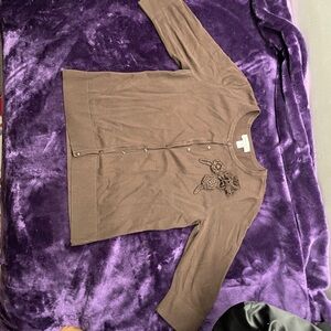 Brown Cardigan with Floral Embellishments